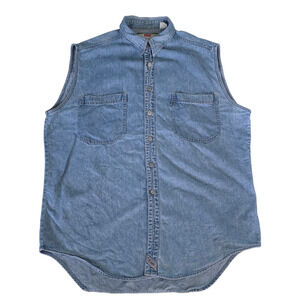 Vintage Levi's Men’s Sleeveless Button Down Jean Blue Denim Shirt, Size XL
